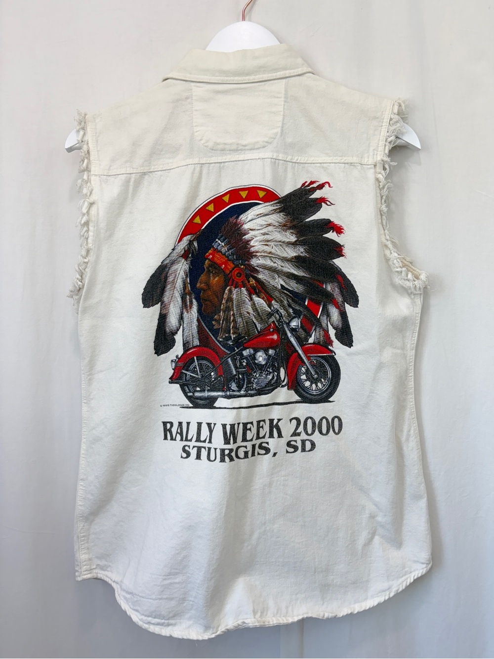 Rally Week 2000 Sturgis Sleeveless Denim Shirt Vest White w/ Red Native Graphic